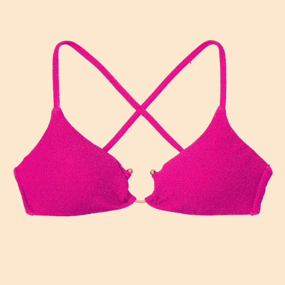 VICTORIA'S SECRET SWIM Pink Shimmer Bralette Bikini Top Size Large NWT